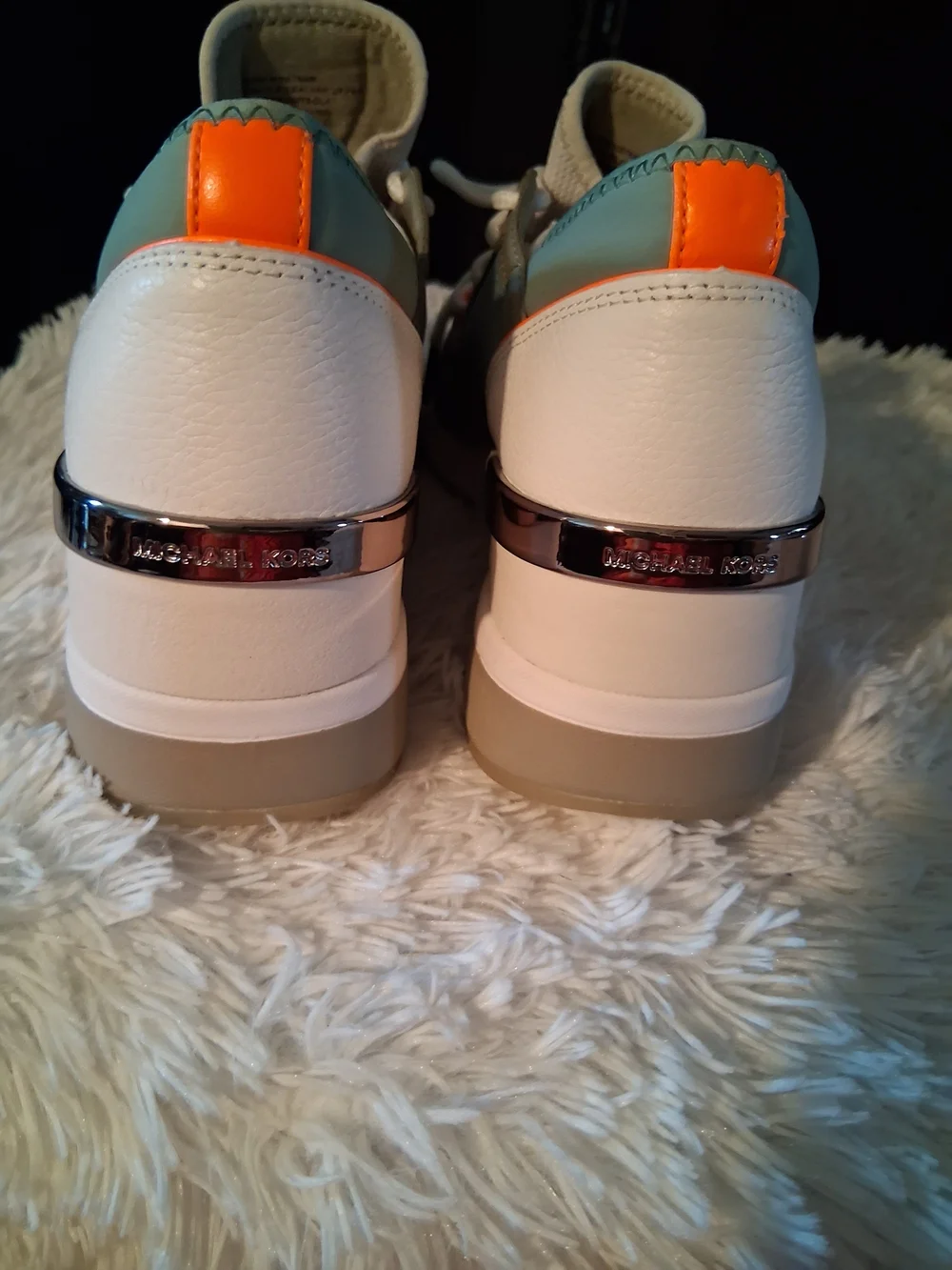 Michael Kors Women White Mesh Sneakers with Orange Logo Accents NWOT